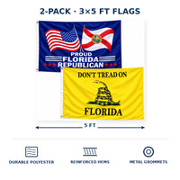 Proud Florida Republican and Don't Tread on Florida Flags 3x5 2-Pack features and size details