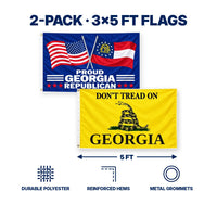 Proud Georgia Republican and Don't Tread on Georgia Flags 3x5 2-Pack features and size details