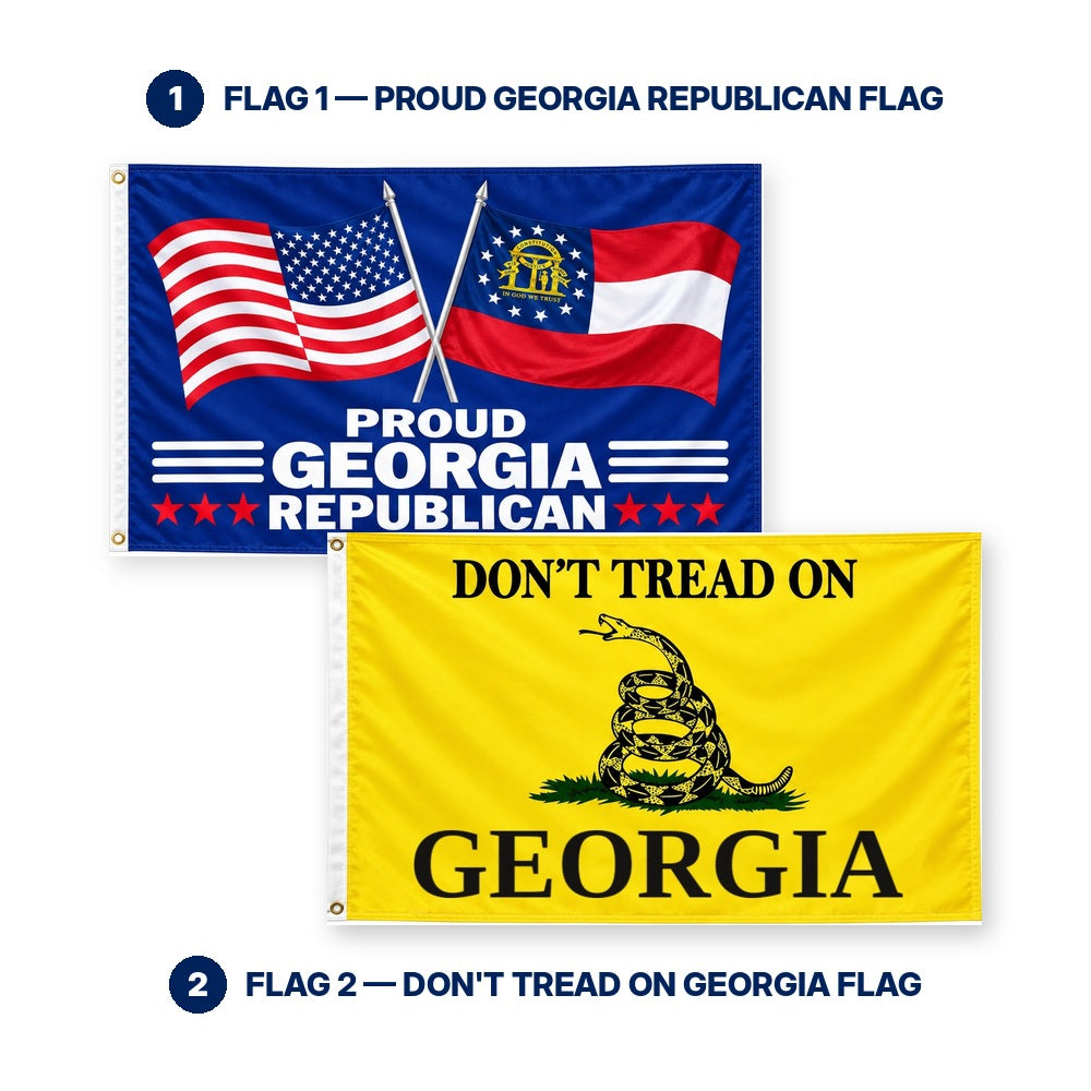 Proud Georgia Republican and Don't Tread on Georgia Flags 3x5 2-Pack features and size details