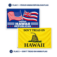 Proud Hawaii Republican and Don't Tread on Hawaii Flags 3x5 2-Pack features and size details