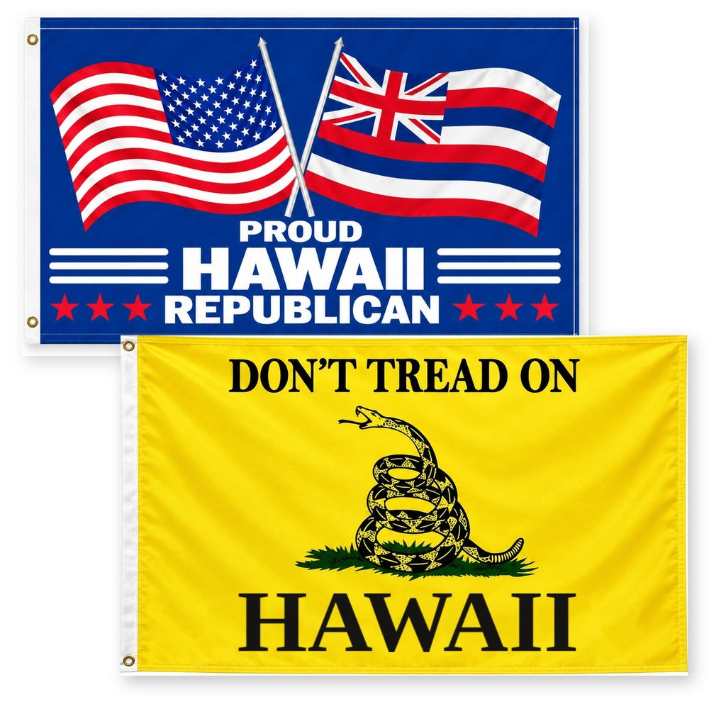 Proud Hawaii Republican and Don't Tread on Hawaii Flags 3x5 2-Pack