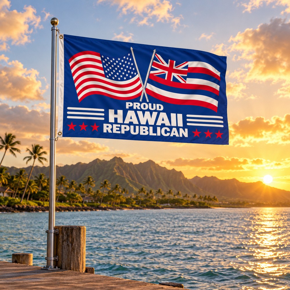 Proud Hawaii Republican Flag 3x5 displayed outdoors
