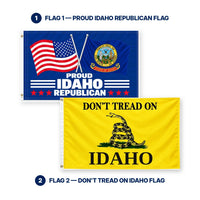 Proud Idaho Republican and Don't Tread on Idaho Flags 3x5 2-Pack features and size details