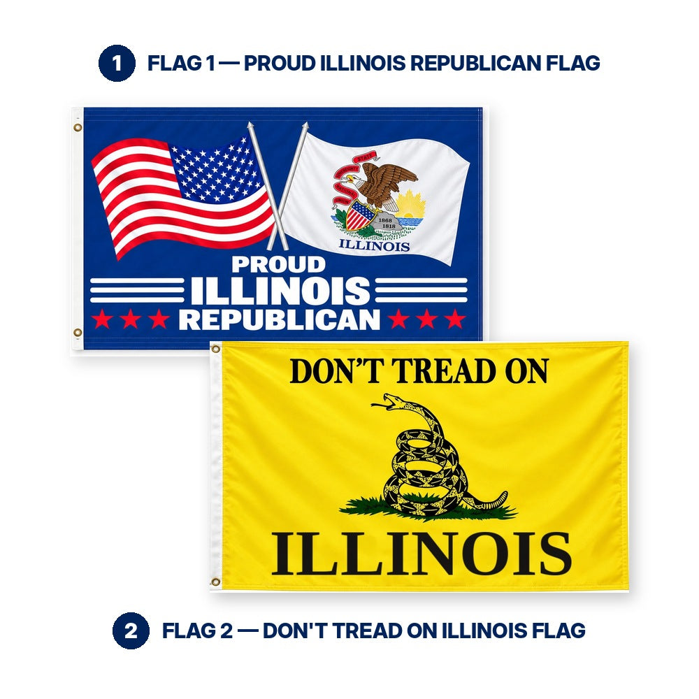 Proud Illinois Republican and Don't Tread on Illinois Flags 3x5 2-Pack features and size details