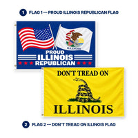 Proud Illinois Republican and Don't Tread on Illinois Flags 3x5 2-Pack features and size details