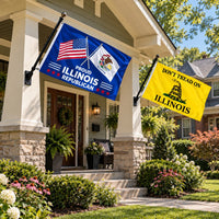 Proud Illinois Republican and Don't Tread on Illinois Flags 3x5 2-Pack displayed outdoors