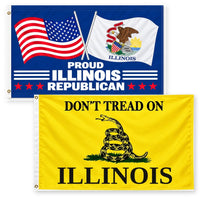 Proud Illinois Republican and Don't Tread on Illinois Flags 3x5 2-Pack