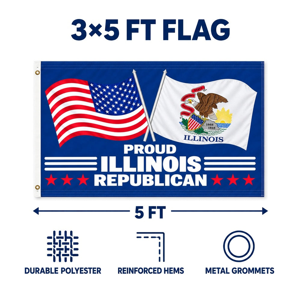 Proud Illinois Republican Flag 3x5 features and size details