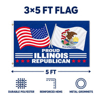 Proud Illinois Republican Flag 3x5 features and size details