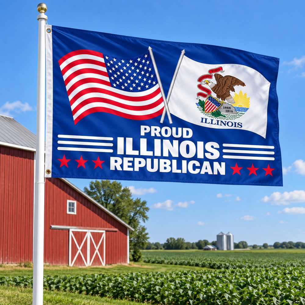 Proud Illinois Republican Flag 3x5 displayed outdoors