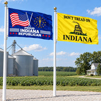 Proud Indiana Republican and Don't Tread on Indiana Flags 3x5 2-Pack displayed outdoors