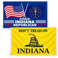Proud Indiana Republican and Don't Tread on Indiana Flags 3x5 2-Pack