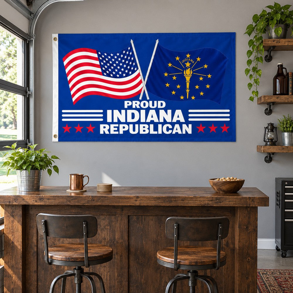 Proud Indiana Republican Flag 3x5 displayed outdoors