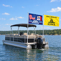Proud Iowa Republican and Don't Tread on Iowa Flags 3x5 2-Pack displayed outdoors