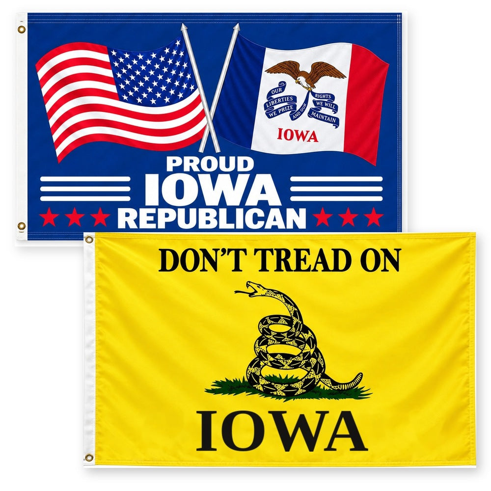 Proud Iowa Republican and Don't Tread on Iowa Flags 3x5 2-Pack