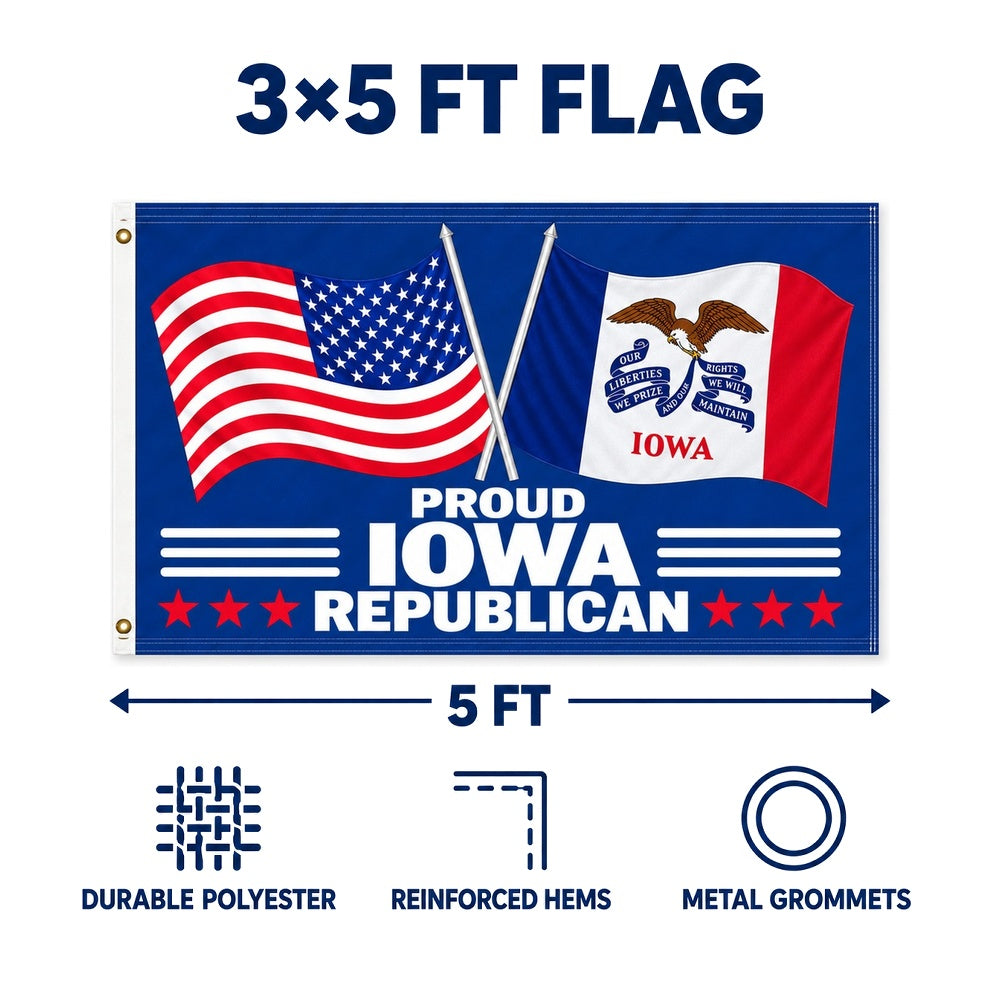 Proud Iowa Republican Flag 3x5 features and size details