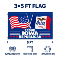 Proud Iowa Republican Flag 3x5 features and size details