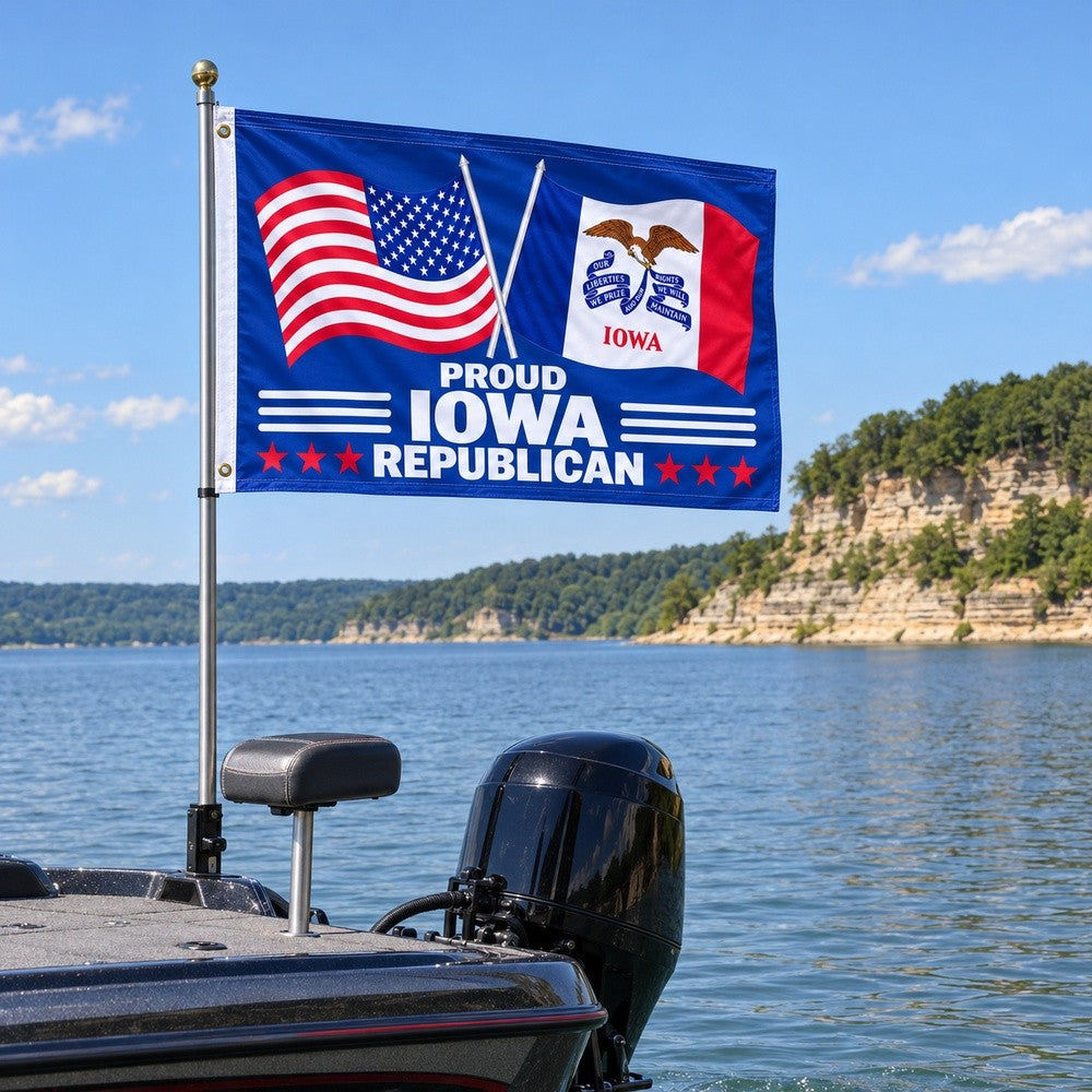 Proud Iowa Republican Flag 3x5 displayed outdoors