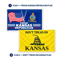 Proud Kansas Republican and Don't Tread on Kansas Flags 3x5 2-Pack features and size details