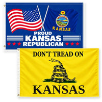 Proud Kansas Republican and Don't Tread on Kansas Flags 3x5 2-Pack