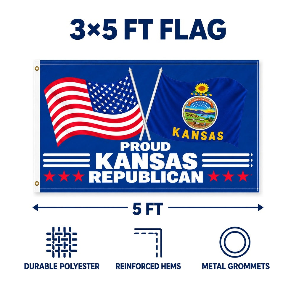 Proud Kansas Republican Flag 3x5 features and size details