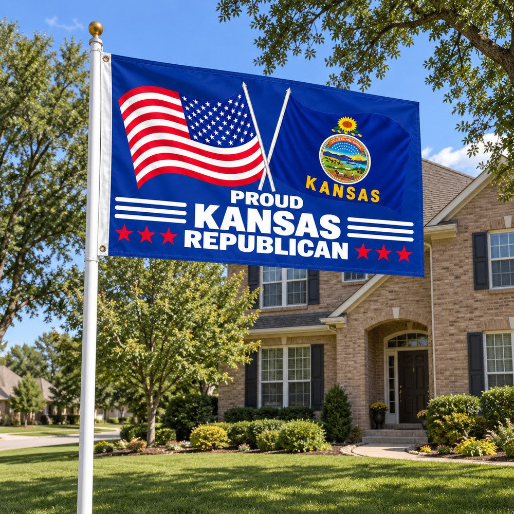 Proud Kansas Republican Flag 3x5 displayed outdoors