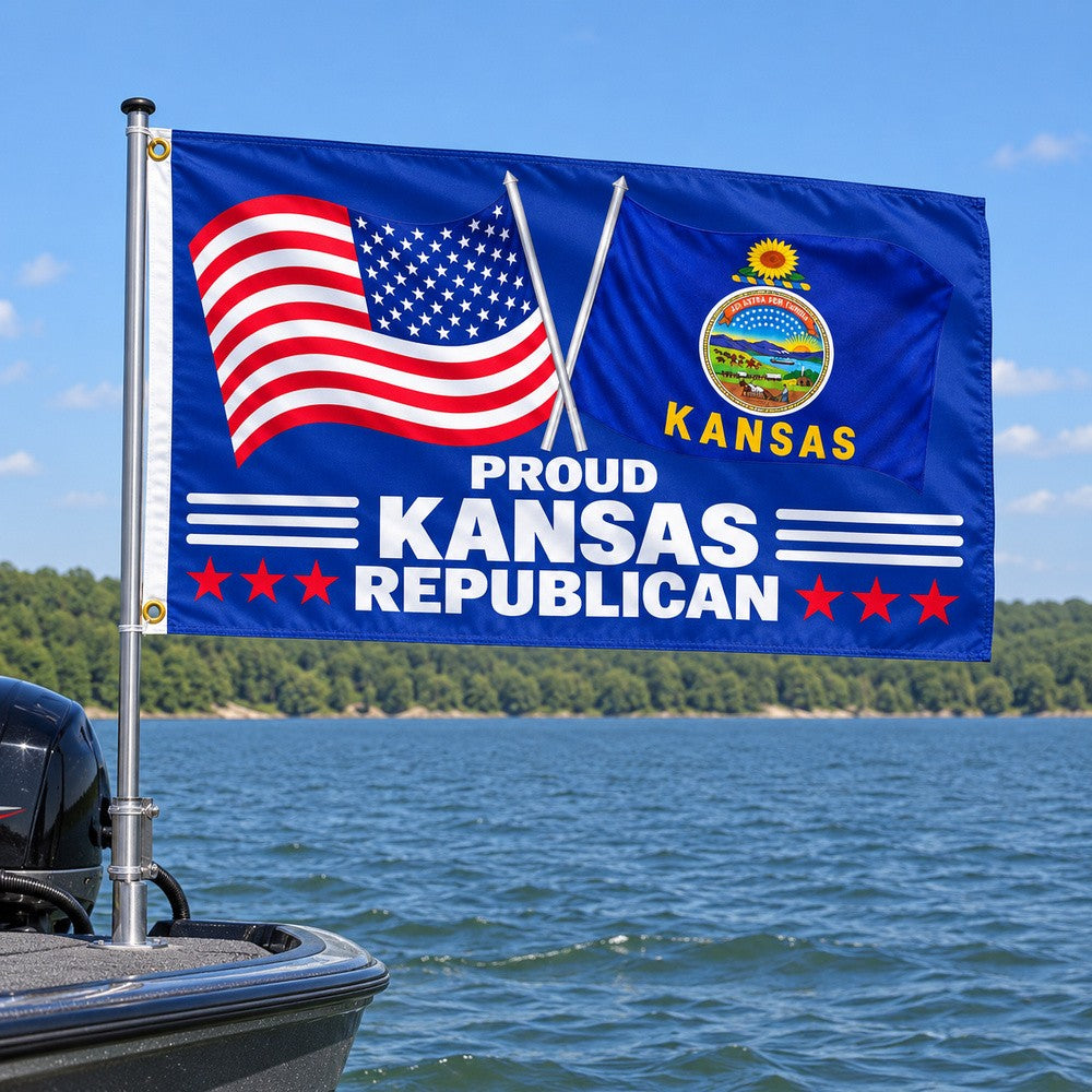 Proud Kansas Republican Flag 3x5 displayed outdoors
