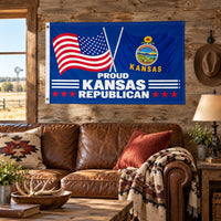 Proud Kansas Republican Flag 3x5 displayed outdoors