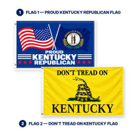 Proud Kentucky Republican and Don't Tread on Kentucky Flags 3x5 2-Pack features and size details