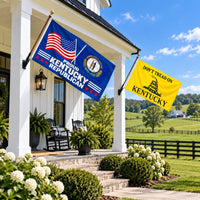 Proud Kentucky Republican and Don't Tread on Kentucky Flags 3x5 2-Pack displayed outdoors