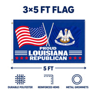 Proud Louisiana Republican Flag 3x5 features and size details