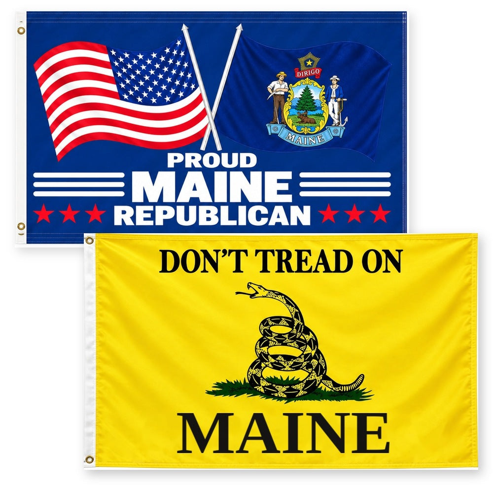 Proud Maine Republican and Don't Tread on Maine Flags 3x5 2-Pack