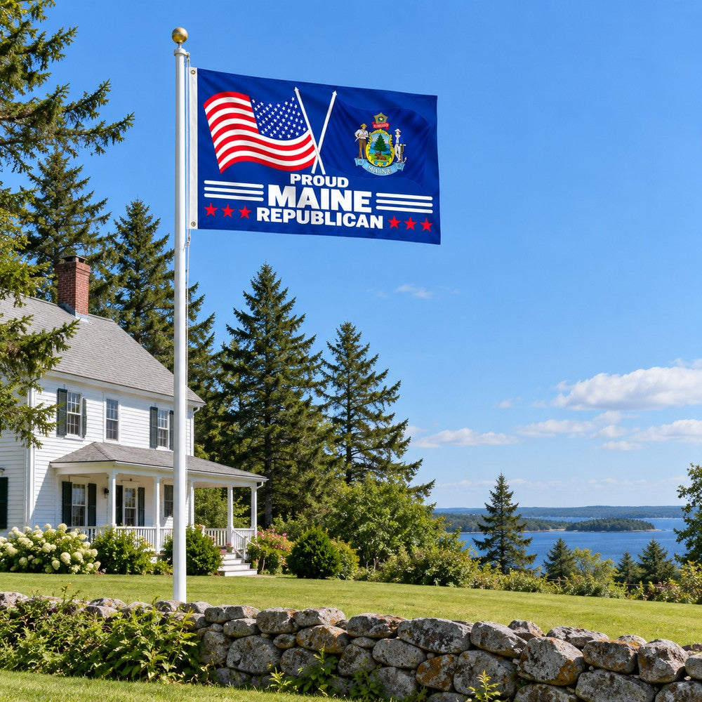 Proud Maine Republican Flag 3x5 displayed outdoors