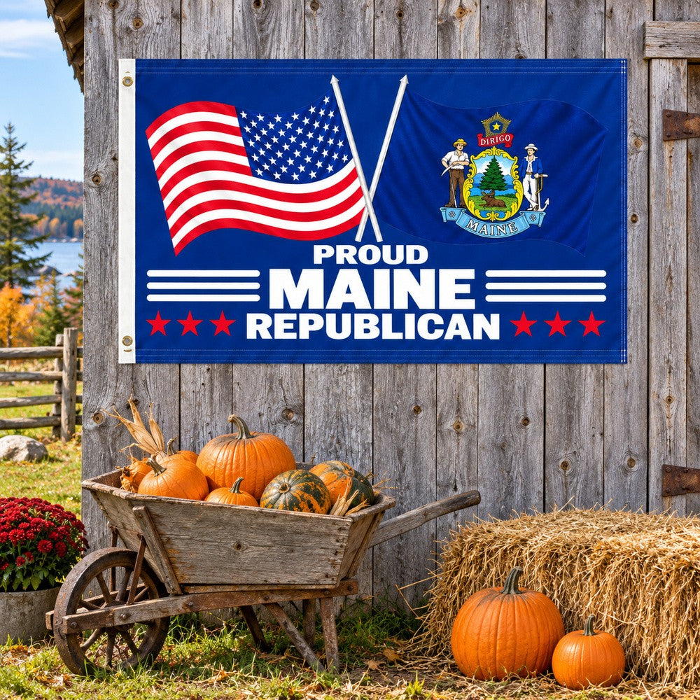 Proud Maine Republican Flag 3x5 displayed outdoors