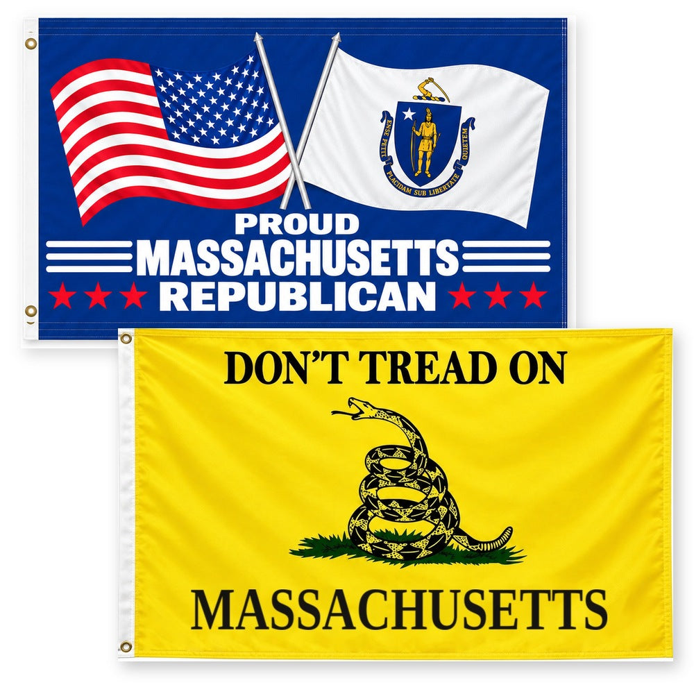 Proud Massachusetts Republican and Don't Tread on Massachusetts Flags 3x5 2-Pack