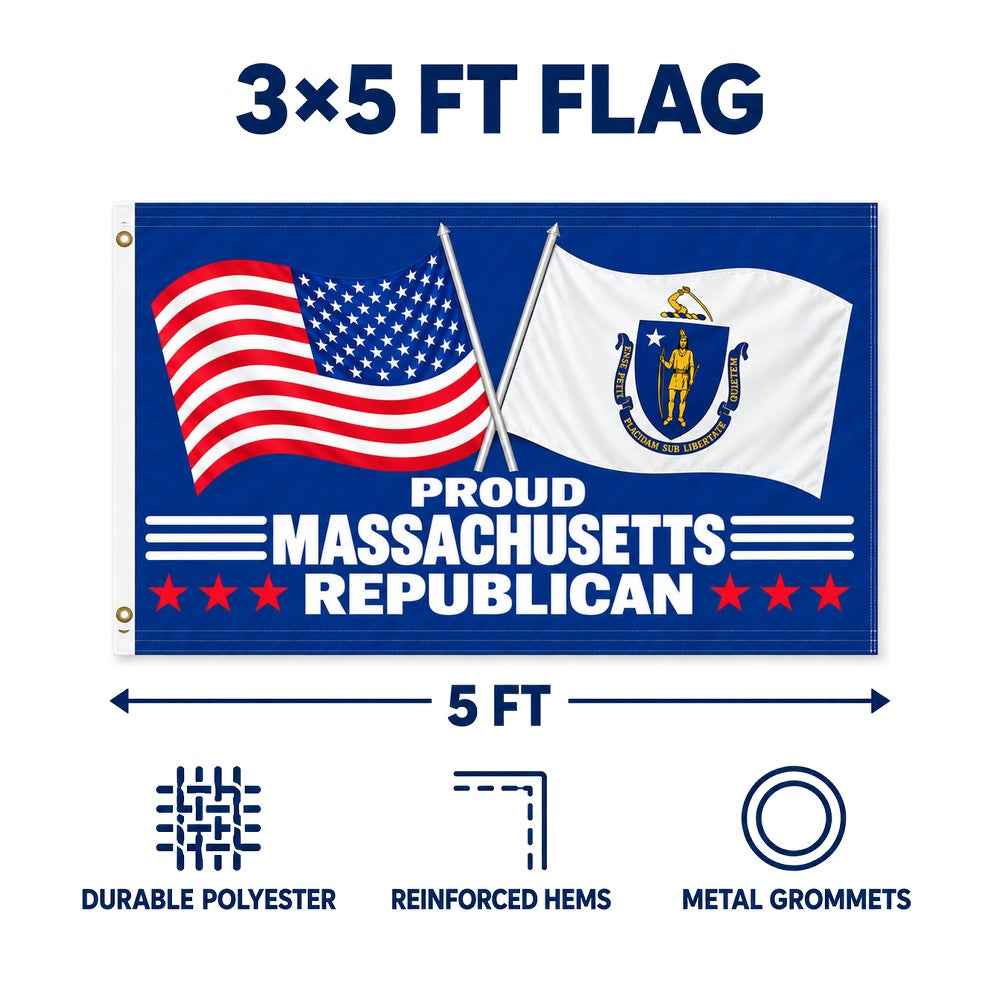 Proud Massachusetts Republican Flag 3x5 features and size details