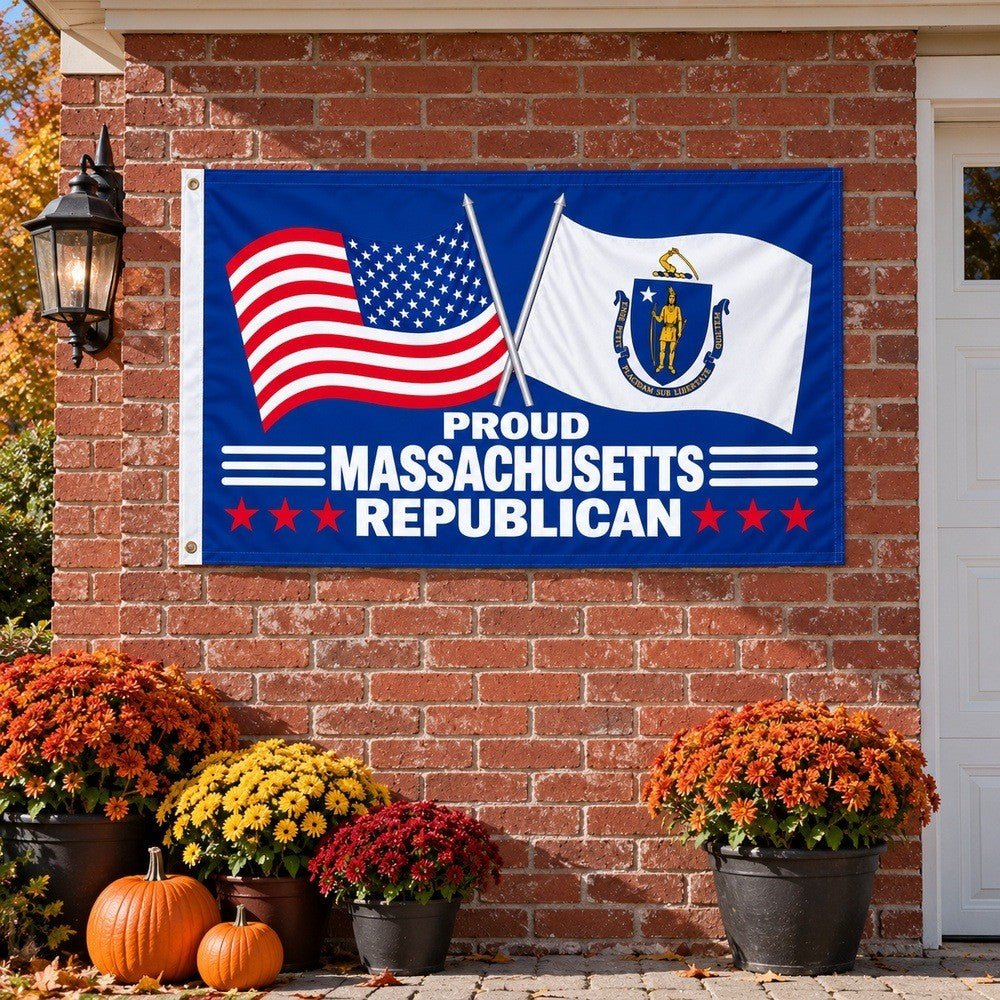 Proud Massachusetts Republican Flag 3x5 displayed outdoors