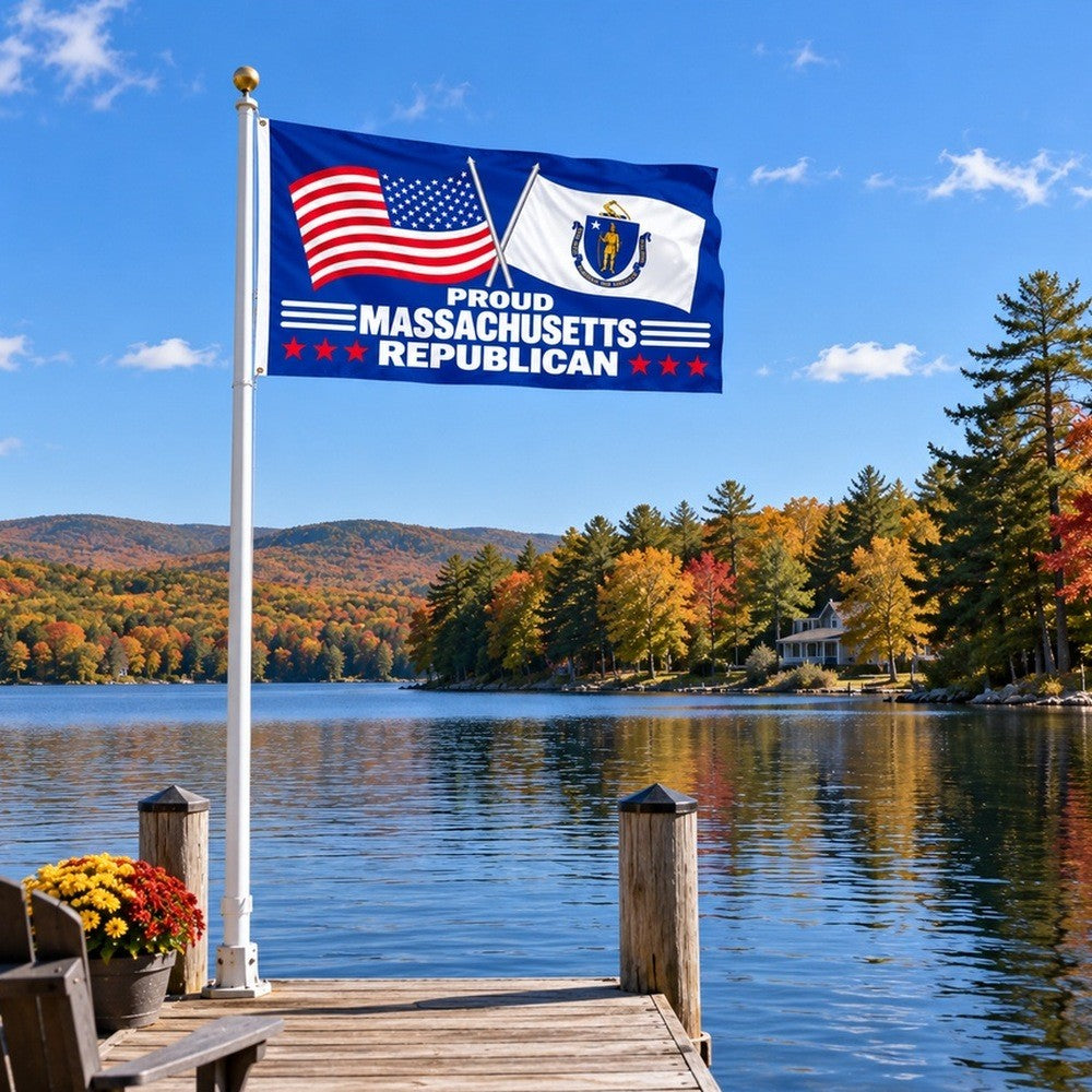 Proud Massachusetts Republican Flag 3x5 displayed outdoors