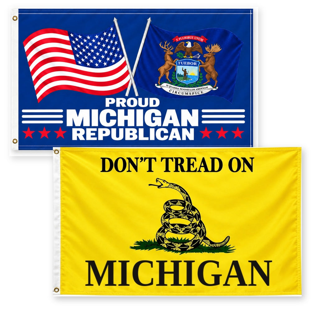 Proud Michigan Republican and Don't Tread on Michigan Flags 3x5 2-Pack