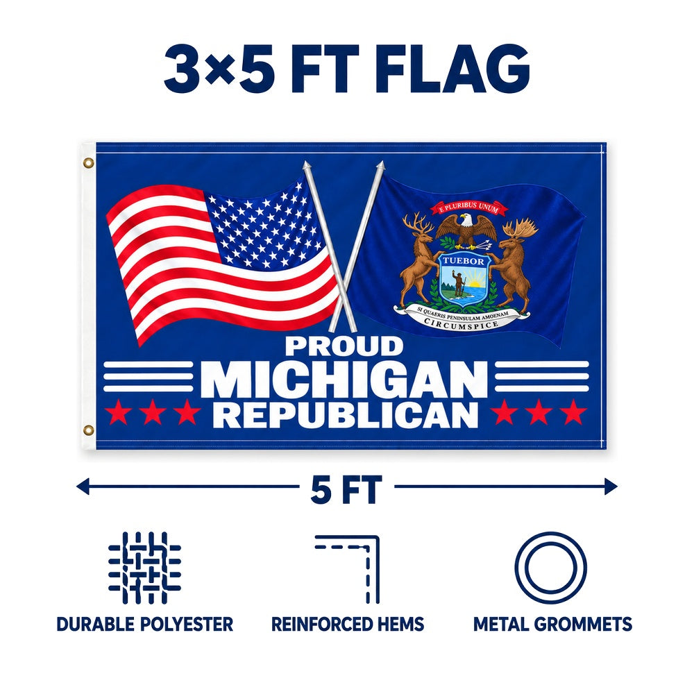 Proud Michigan Republican Flag 3x5 features and size details