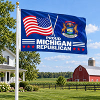 Proud Michigan Republican Flag 3x5 displayed outdoors