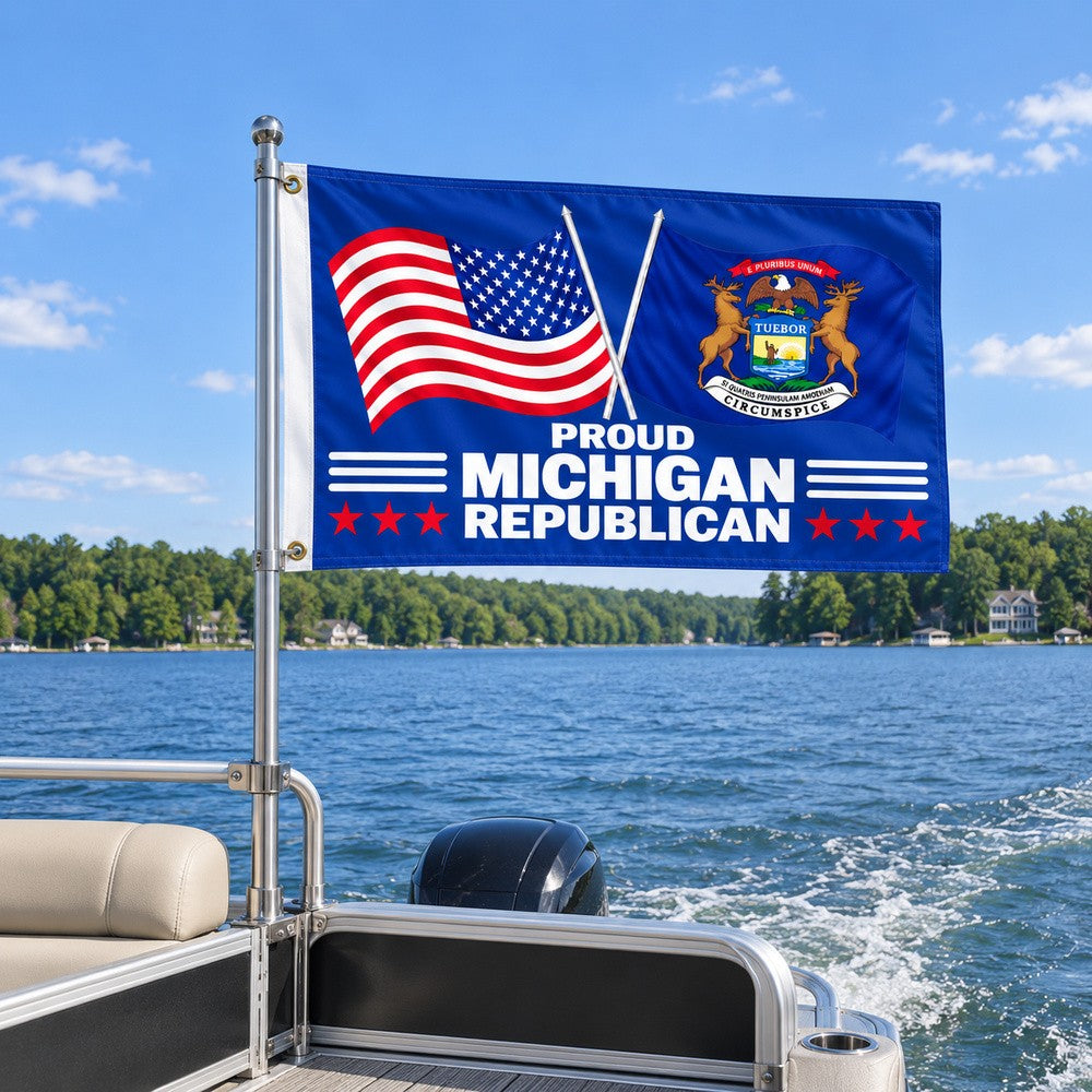 Proud Michigan Republican Flag 3x5 displayed outdoors