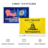 Proud Minnesota Republican and Don't Tread on Minnesota Flags 3x5 2-Pack features and size details