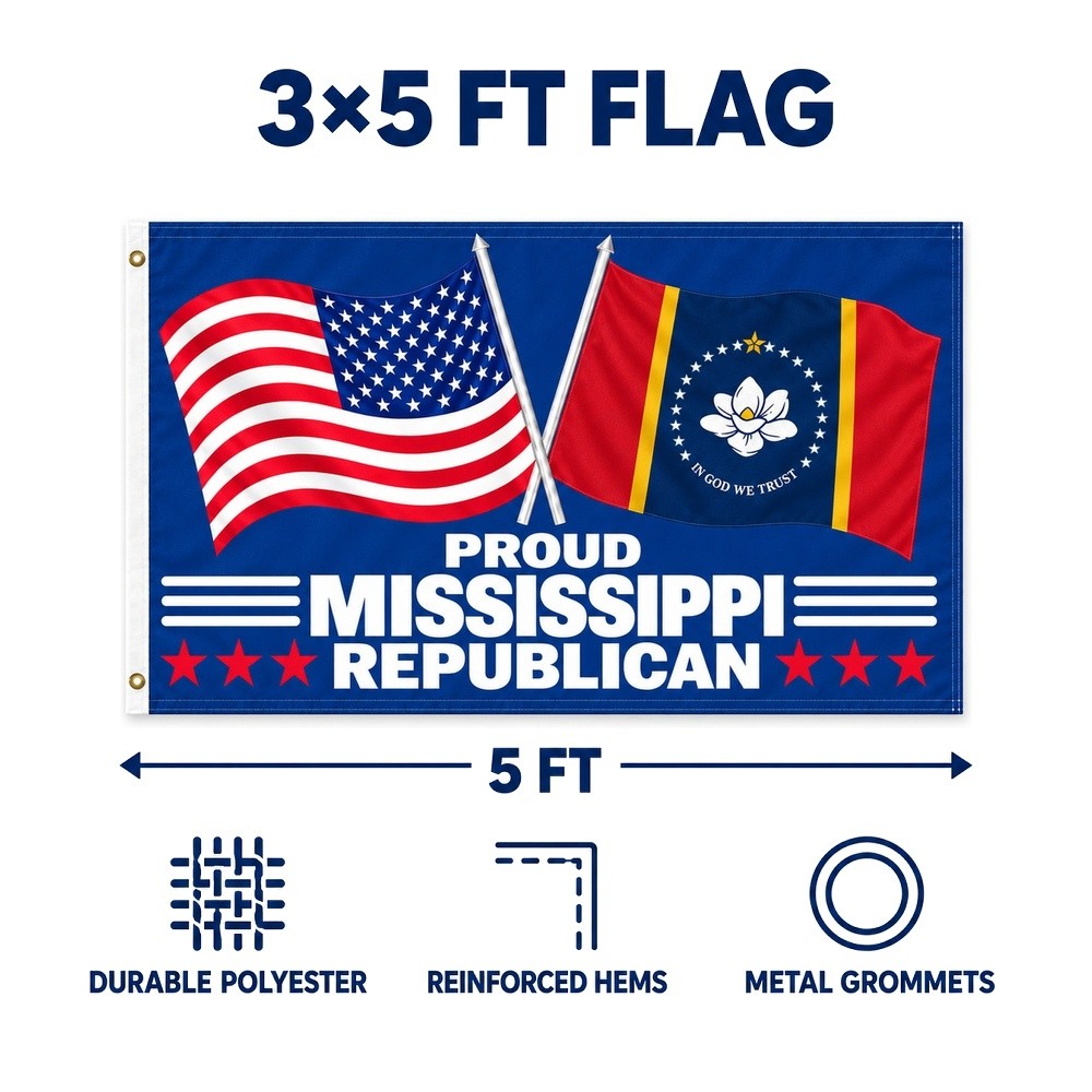 Proud Mississippi Republican Flag 3x5 features and size details