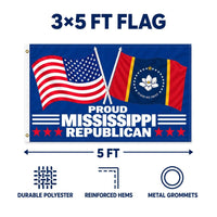 Proud Mississippi Republican Flag 3x5 features and size details