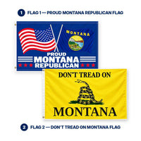 Proud Montana Republican and Don't Tread on Montana Flags 3x5 2-Pack features and size details