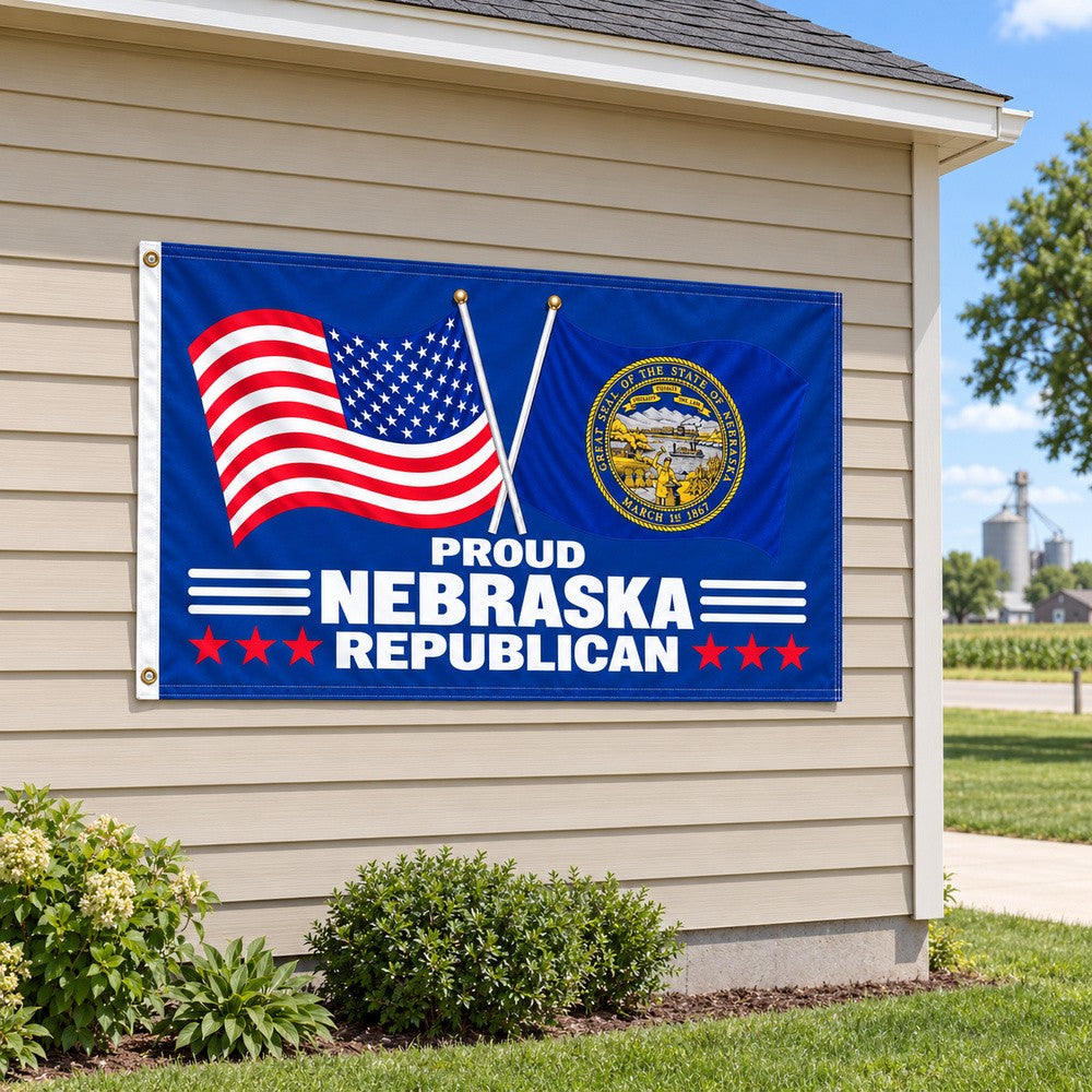 Proud Nebraska Republican Flag 3x5 displayed outdoors