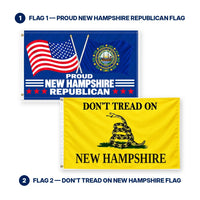 Proud New Hampshire Republican and Don't Tread on New Hampshire Flags 3x5 2-Pack features and size details