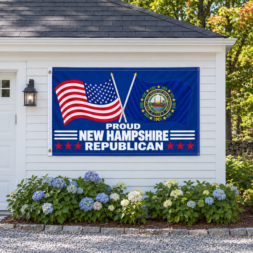 Proud New Hampshire Republican Flag 3x5 displayed outdoors