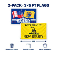 Proud New Jersey Republican and Don't Tread on New Jersey Flags 3x5 2-Pack features and size details